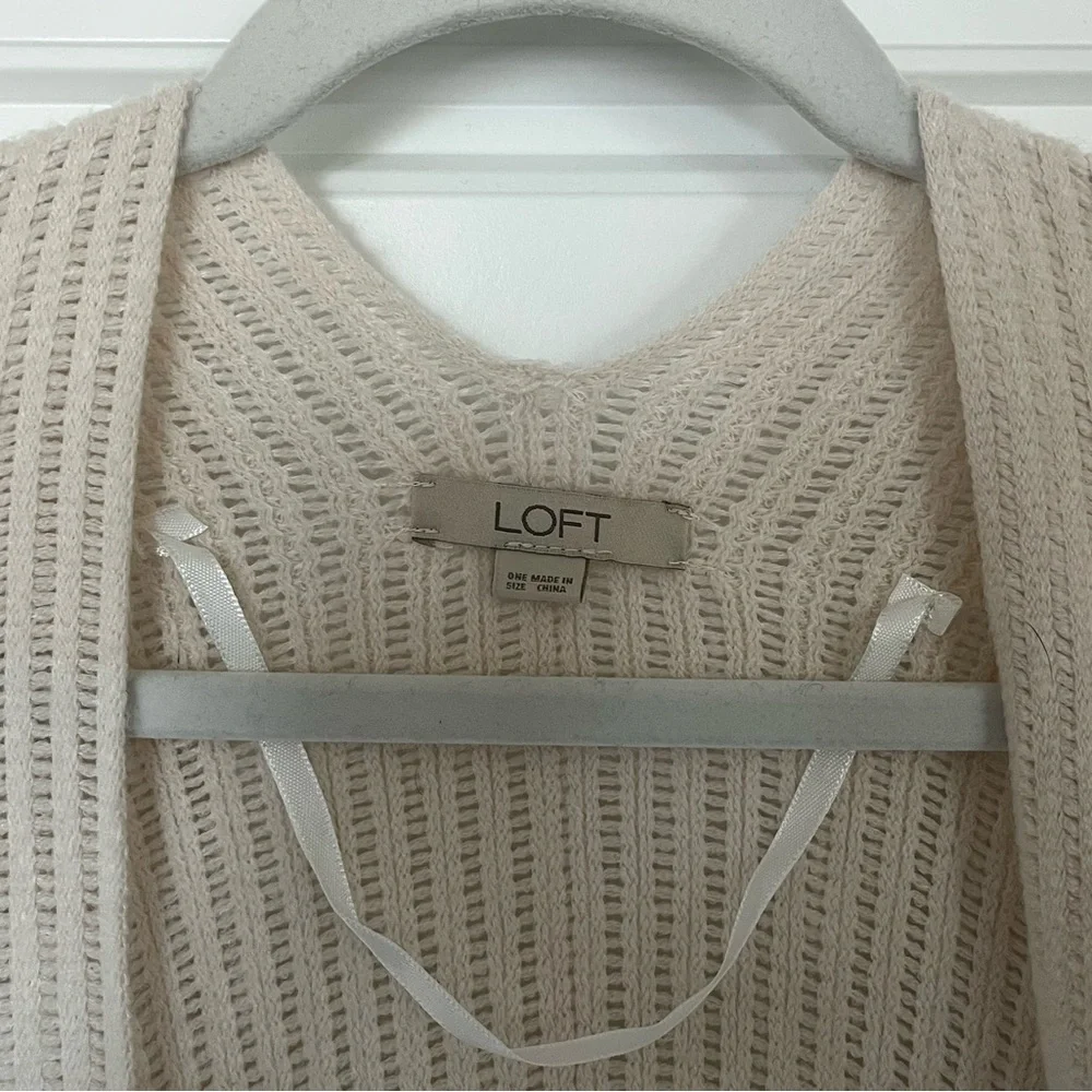 Loft Cream Fringe Wrap Sweater | OS
